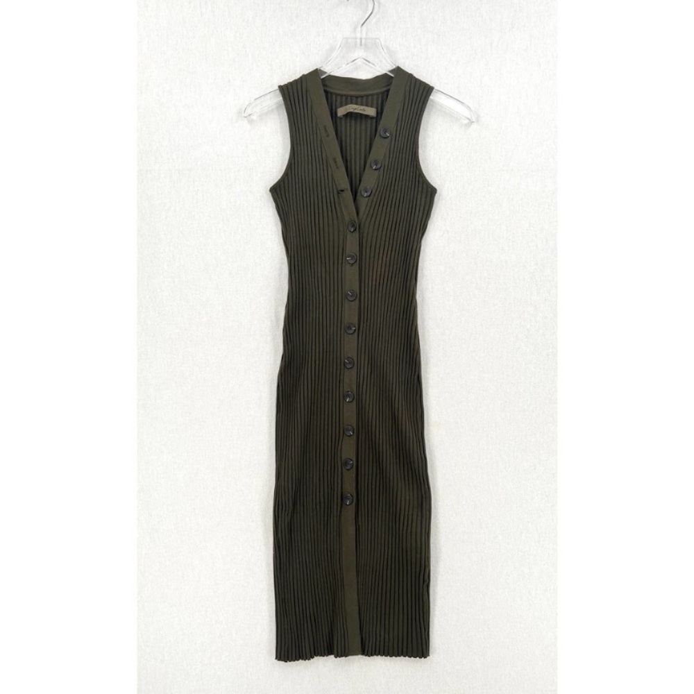 ENZA COSTA FITTED SEXY BUTTON DOWN Olive Green Sleeveless Button-Down Dress